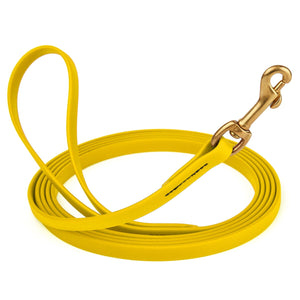 Waterproof Lemon Yellow dog collar with brass clip, made from BioThane, length 10 feet, width 1/2 inch