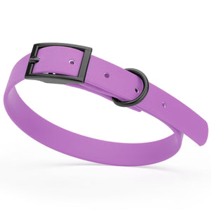 Amethyst Purple dog collar with black hardware, made from waterproof biothane, 12 to 15 inches long