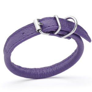 Purple leather dog collar with metal hardware, 1/4 inches wide