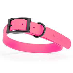 Passionfruit Pink dog collar with black buckle, made from waterproof biothane, 22 to 25 inches long