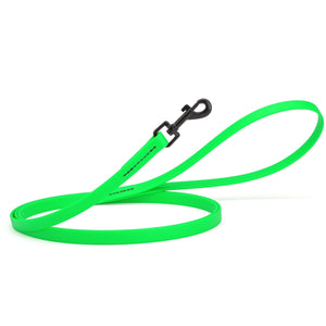 Tropical green dog leash with black swivel clip, made from waterproof Biothane, 6 feet long, 1/2 inches wide