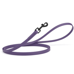 Violet purple dog leash with black swivel clip, made from waterproof Biothane, 6 feet long, 1/2 inches wide