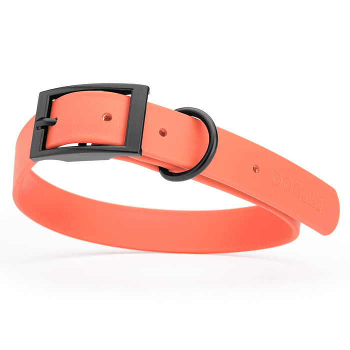 Coral dog collar with black buckle, made from waterproof biothane, 22 to 25 inches long