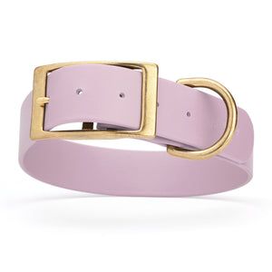 Pastel Purple dog collar with brass buckle and D-ring, made from waterproof Biothane, 1.5-inch wide, fits large and giant dogs