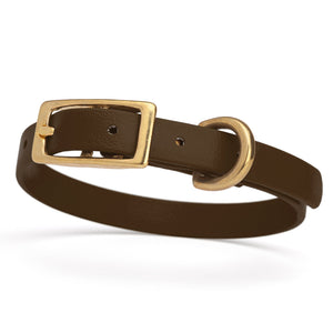 Waterproof collar for small dogs, made from Biothane with brass hardware, width 1/2 inch, Dark Chocolate Brown