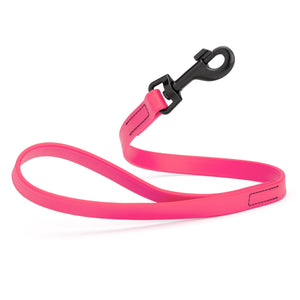 Passionfruit Pink traffic lead for dogs with black snap hook, 2 ft long, made from durable Biothane