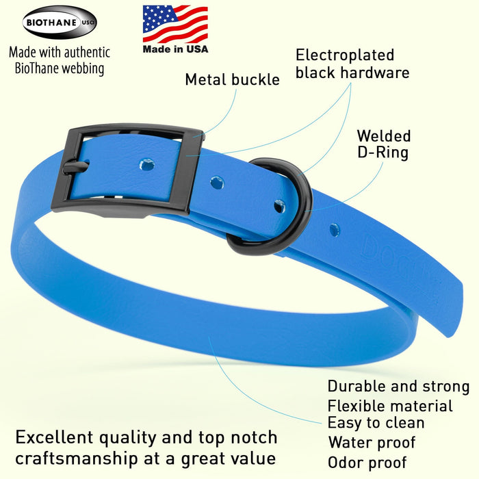 Dogline Biothane Waterproof Dog Collar with Black Hardware - Size M (15 to 18 inches)