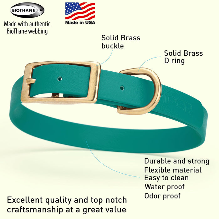 Viper Biothane Waterproof Dog Collar - Brass Hardware - Size M (15" - 18")