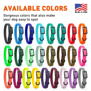 Waterproof collars for dogs with black hardware, made from biothane, 25 colors available, 9 to 12 inches long
