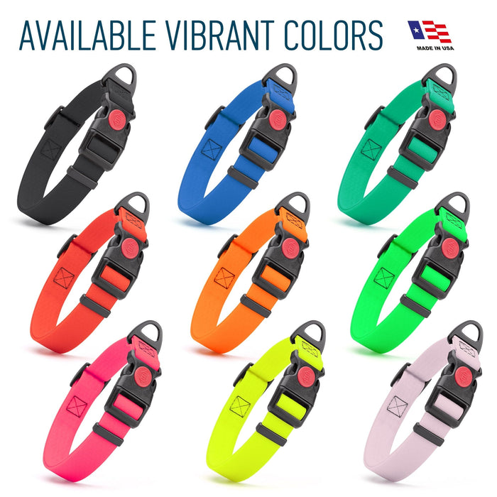 Waterproof collars for dogs with plastic safety lock buckle, made from PVC coated webbing, 9 colors available