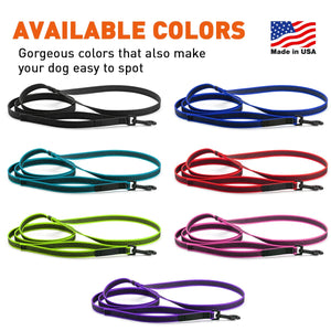 Rubberized nylon leashes for dogs with traffic handle and hands-free option, 7 different colors