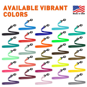 Biothane traffic leads for dogs with black snap hook, 2 ft long, 26 colors available