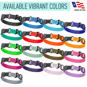 Biothane dog collars for with black or silver Herm Sprenger buckle and metal D-ring, 17 colors available