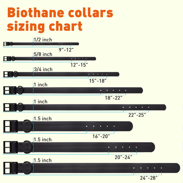 Dogline Biothane Waterproof Dog Collar with Black Hardware -  1.5" Wide, Size L (16 to 20 inches)