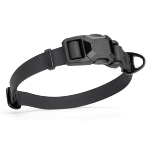 Black dog collar with black magnetic buckle and metal D-ring, made from waterproof Biothane, adjustable, 3/4 inches wide