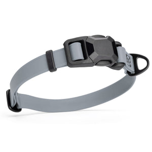 Battleship Gray dog collar with black magnetic buckle and metal D-ring, made from waterproof Biothane, adjustable, 3/4 inches wide