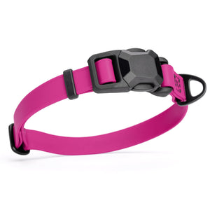 Magenta Pink dog collar with black magnetic buckle and metal D-ring, made from waterproof Biothane, adjustable, 3/4 inches wide