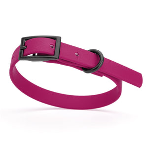 Magenta Pink dog collar with black hardware, made from waterproof Biothane, 1/2 inch wide