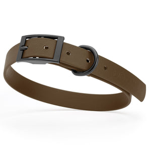 Dark Chocolate Brown Biothane dog collar with black buckle and D-ring, 3/4 inch wide, adjustable