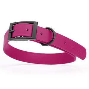 Waterproof Magenta Pink dog collar with black metal buckle and D-ring, made from Biothane, width: 1 inch, large