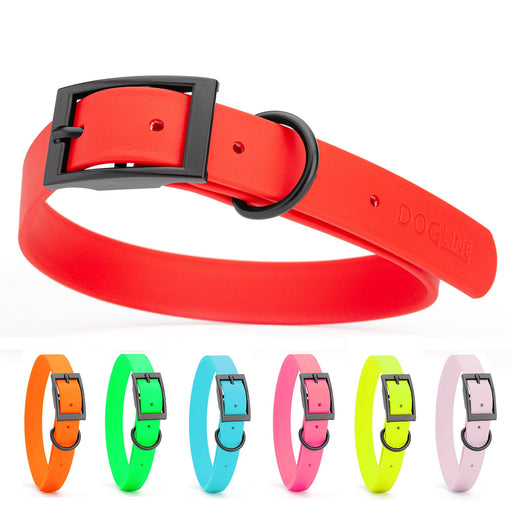 Waterproof collar for dogs with black buckle, made from Biothane, 22 to 25 inches long; red, orange, green, blue, pink, yellow, pastel and 19 other color options