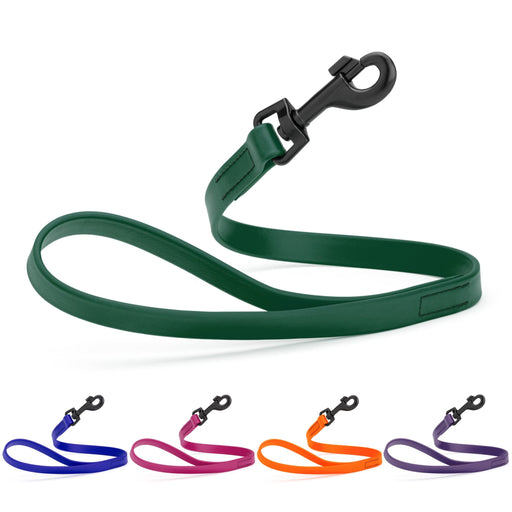 Biothane traffic lead for dogs with black snap hook, 2 ft long; hunter green, blueberry, magenta, orange, violet purple and 21 other color options
