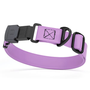 Amethyst Purple dog collar with black Herm Sprenger buckle and metal D-ring, adjustable, made from waterproof and odor resistant Biothane