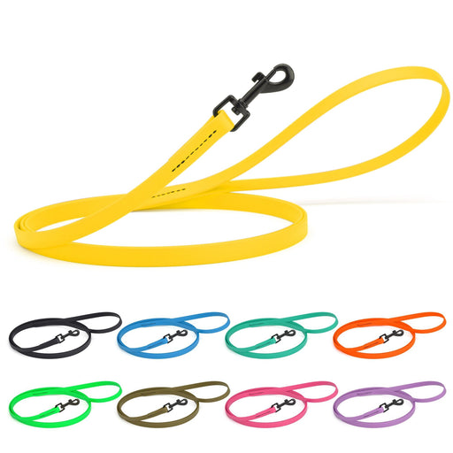 Waterproof leash for dogs with black snap hook, made from durable Biothane, 4ft, lemon yellow, black, blue, teal, orange, green, brown, pink, purple, and 17 other color options