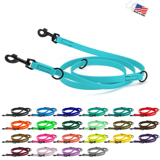 Biothane Adjustable Leashes for dogs with black hardware, sky blue and 22 other colors available