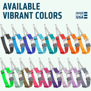 Biothane martingale dog collars with Herm Sprenger Cliclock buckle are available in 17 colors, with two choices of hardware