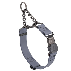 Battleship Gray Biothane martingale collar with black Herm Sprenger buckle and black hardware, 3/4 inch wide, adjustable