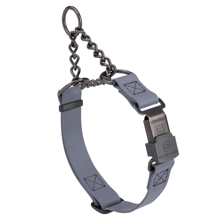 Battleship Gray Biothane martingale collar with black Herm Sprenger buckle and black hardware, 3/4 inch wide, adjustable