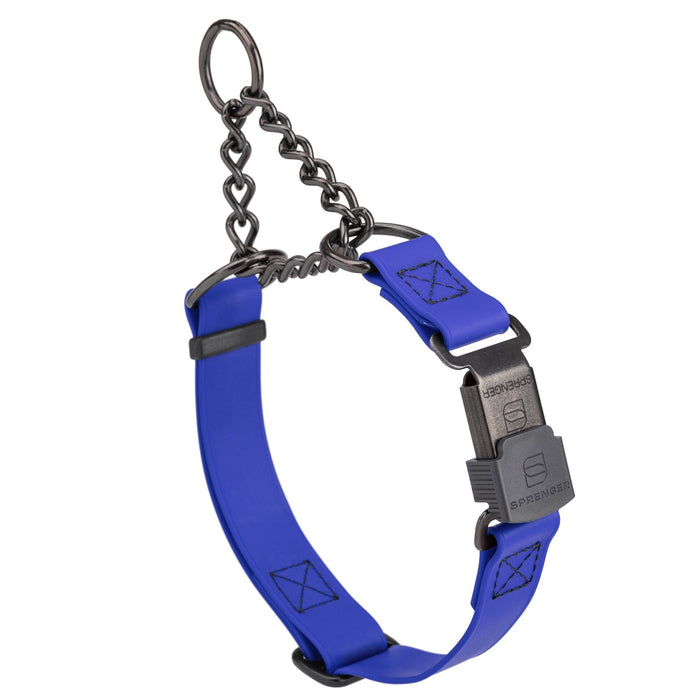 Blueberry Biothane martingale collar with black Herm Sprenger buckle and black hardware, 3/4 inch wide, adjustable