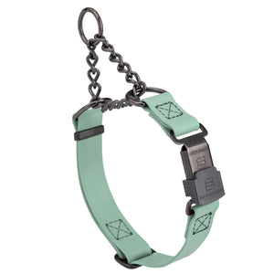 Sage Green Biothane martingale collar with black Herm Sprenger buckle and black hardware, 3/4 inch wide, adjustable