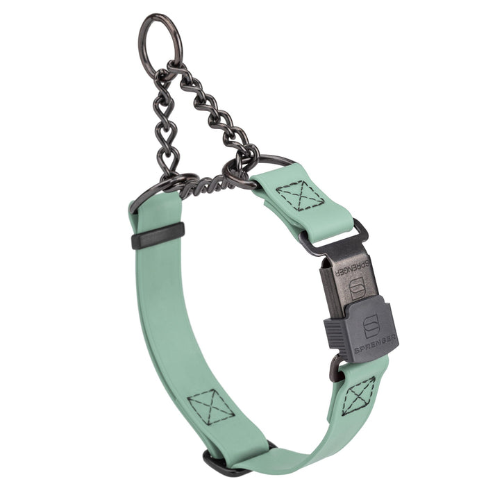 Sage Green Biothane martingale collar with black Herm Sprenger buckle and black hardware, 3/4 inch wide, adjustable