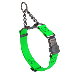 Tropical Green Biothane martingale collar with black Herm Sprenger buckle and black hardware, 3/4 inch wide, adjustable