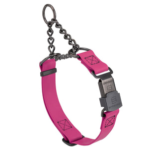 Magenta Pink Biothane martingale collar with black Herm Sprenger buckle and black hardware, 3/4 inch wide, adjustable