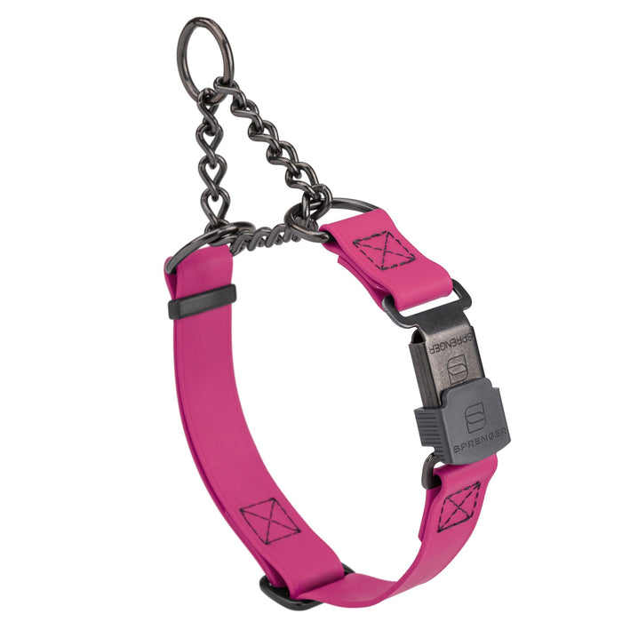 Magenta Pink Biothane martingale collar with black Herm Sprenger buckle and black hardware, 3/4 inch wide, adjustable