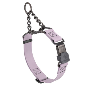 Pastel Purple Biothane martingale collar with black Herm Sprenger buckle and black hardware, 3/4 inch wide, adjustable