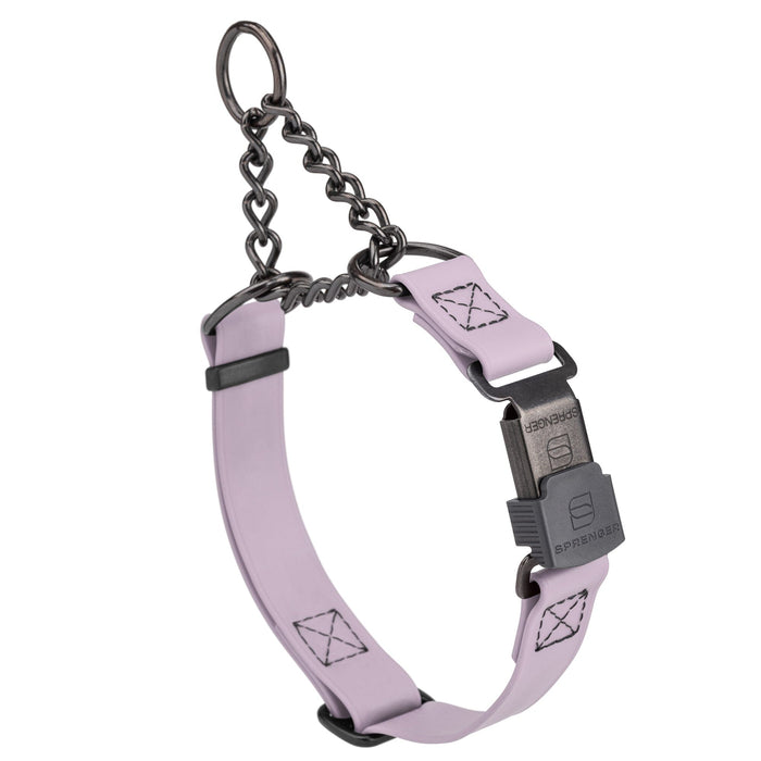 Pastel Purple Biothane martingale collar with black Herm Sprenger buckle and black hardware, 3/4 inch wide, adjustable