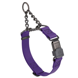 Violet Purple Biothane martingale collar with black Herm Sprenger buckle and black hardware, 3/4 inch wide, adjustable