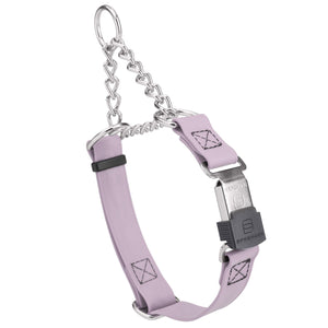 Pastel Purple martingale collar with silver Herm Sprenger buckle and silver hardware, 3/4 inch wide, made from Biothane