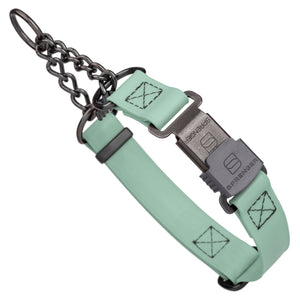 Sage Green Biothane martingale collar with black Herm Sprenger buckle and black hardware, 1 inch wide, adjustable