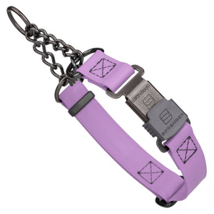 Amethyst Purple Biothane martingale collar with black Herm Sprenger buckle and black hardware, 1 inch wide, adjustable