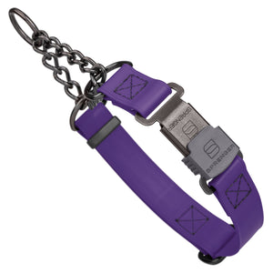 Violet Purple Biothane martingale collar with black Herm Sprenger buckle and black hardware, 1 inch wide, adjustable