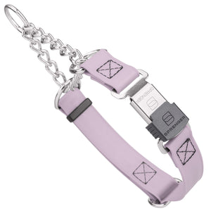 Pastel Purple martingale dog collar with silver Herm Sprenger buckle and silver hardware, 1 inch wide, made from Biothane