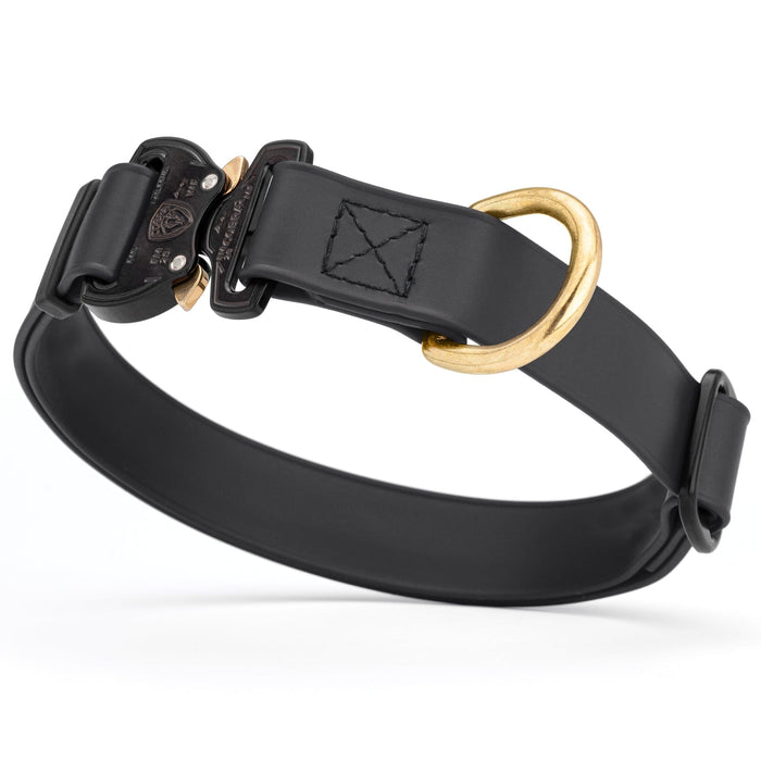 Black Biothane dog collar with Cobra buckle and D-ring, waterproof, adjustable