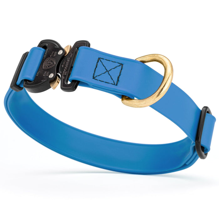 Cerulean Blue Biothane dog collar with Cobra buckle and D-ring, waterproof, adjustable