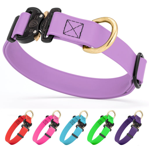 Biothane collar for dogs with Cobra buckle and brass D-ring, waterproof and adjustable; amethyst purple, red, pink, sky blue, green, violet and 11 other color options
