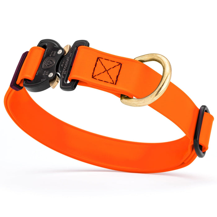 Hunter Orange Biothane dog collar with Cobra buckle and D-ring, waterproof, adjustable